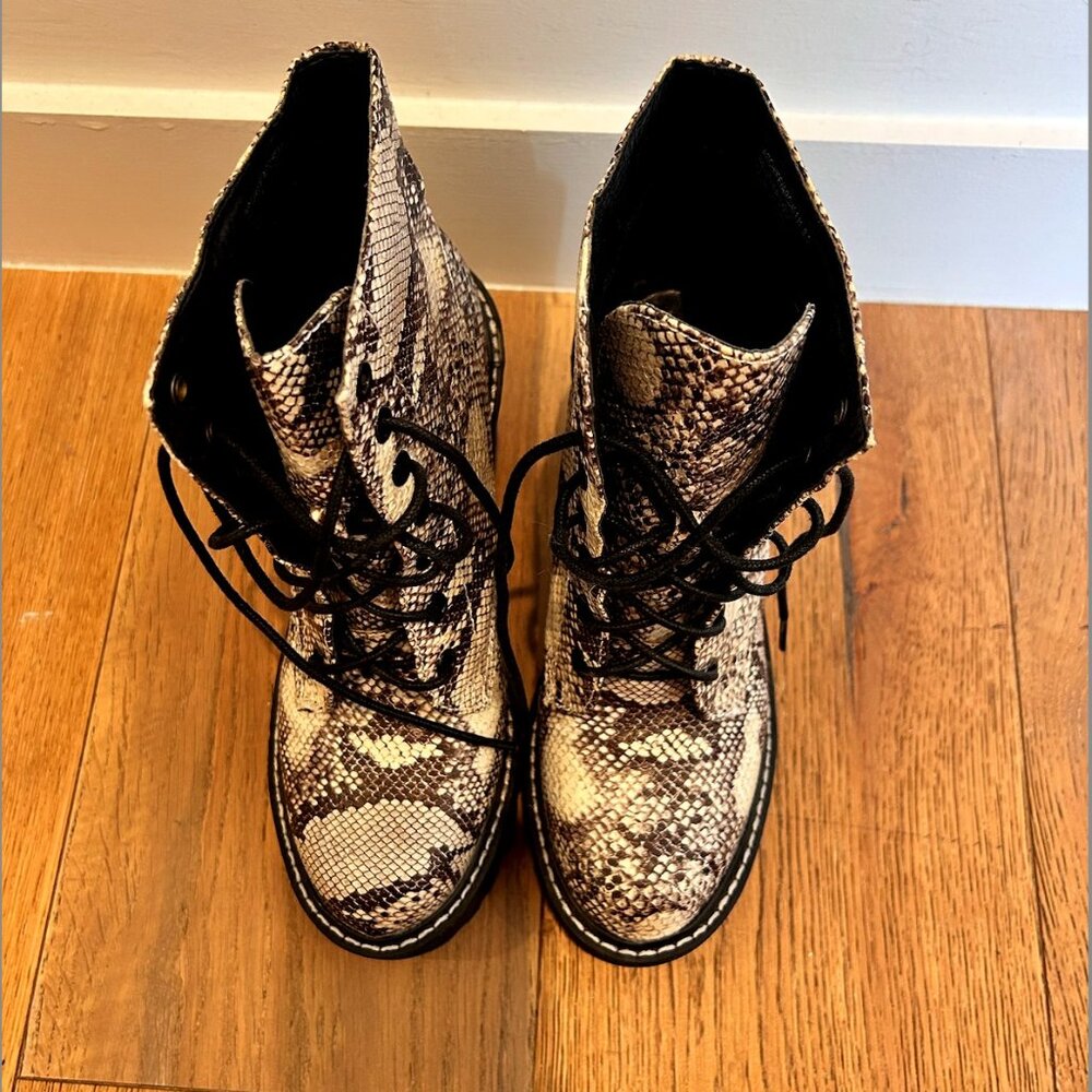 Madden Girl Snakeskin Chunky Heel Lace-Up Boots